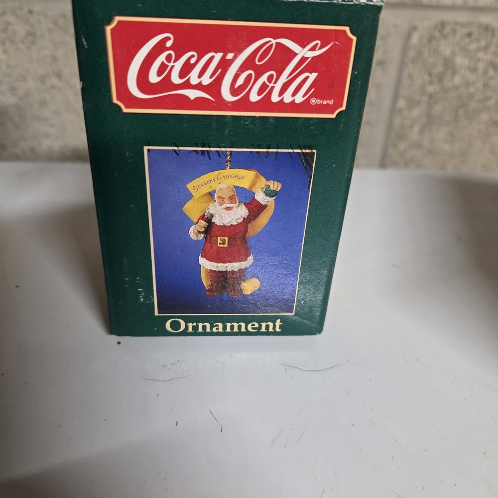 Coca-Cola Santa Ornament in Green Box